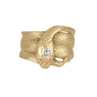 Victorian 18K Gold Triple Wrap Serpent Ring with Diamond