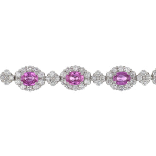 Gregg Ruth 18K White Gold Pink Sapphires Link Bracelet with Diamonds