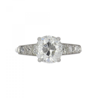 Art Deco Signed GIA 2.26 Carat Old Mine-Cut Diamond Solitaire with Side Stones Engagement Ring