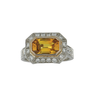 Vintage Collection Two-Tone 18K Gold Yellow Sapphire Solitaire Ring with Diamonds