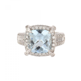 Charles Krypell 18K White Gold Aqua Cluster/Halo Ring with Diamond