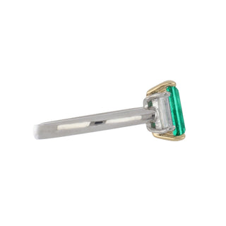 Tenenbaum Workshop Two-Tone G&PT Emerald 3 Stone Ring with Diamonds