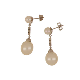 Platinum Akoya Pearl Drop Earrings with Diamonds