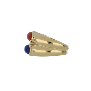 Van Cleef & Arpels 18K Gold Coral Twin Stone Ring with Lapis