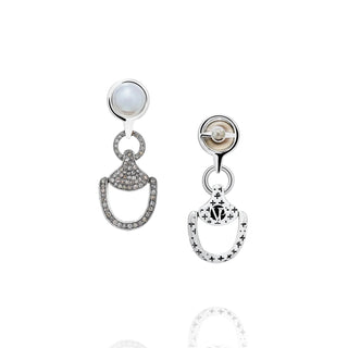 Vincent Peach White Silver Freshwater Pearl Drop Earrings with Diamond