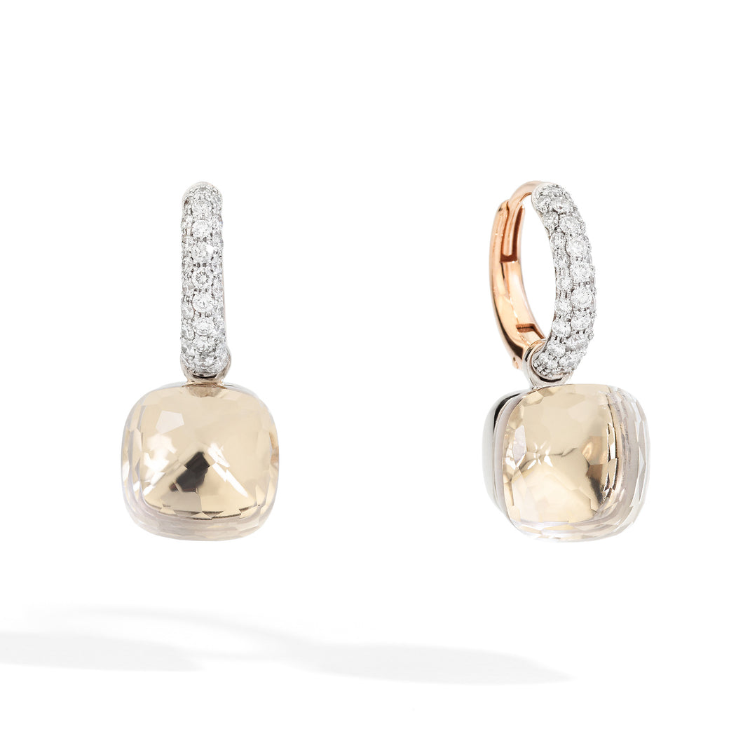 Pomellato 18K Rose and White Gold 'Nudo Classic' White Topaz Earrings with Diamonds