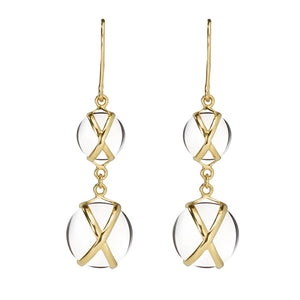 L.Klein 18K Gold Rock Crystal Double Drop Earrings