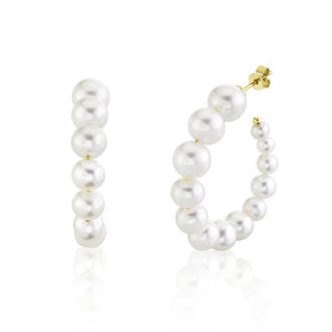 Shy Creation 14K Gold Pearl Hoop Earrings