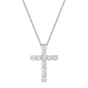 Shy Creation 14K White Gold Diamond Cross Necklace