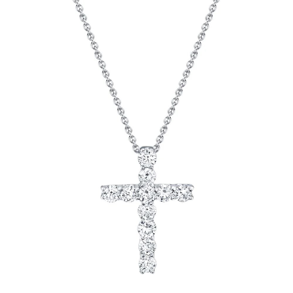 Shy Creation 14K White Gold Diamond Cross Necklace