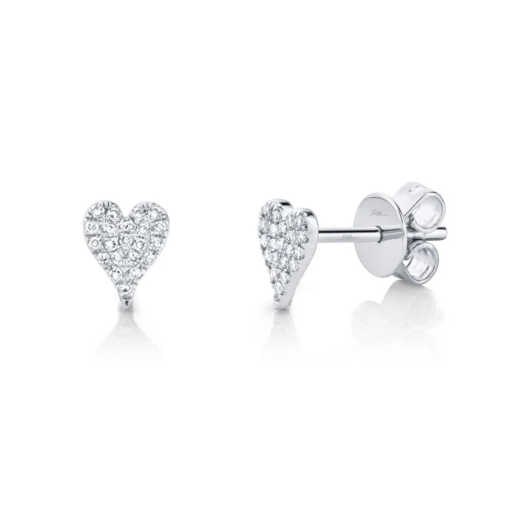 Shy Creation 14K White Gold Diamond Heart Stud Earrings