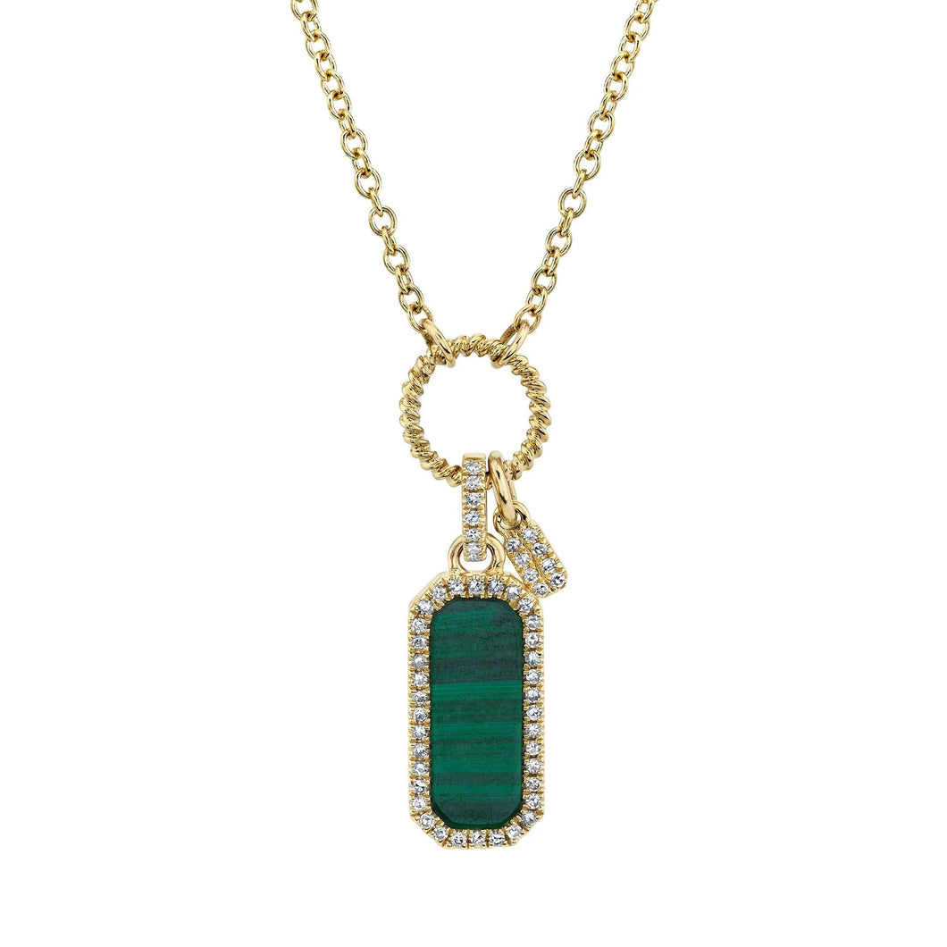 Shy Creation 14K yellow gold malachite dog tag necklace