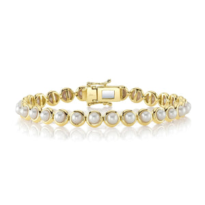 Shy Creation 14K Gold Pearl Tennis Bracelet