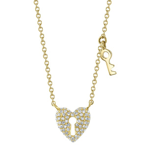 Shy Creation 14K Gold Diamond Heart Lock and Key Necklace