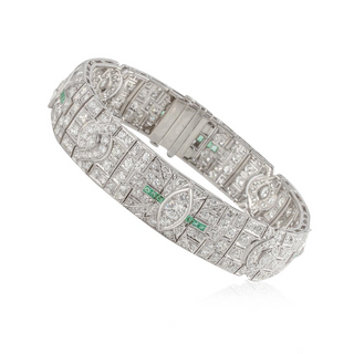 Vintage/Estate White Platinum Emeralds Link Bracelet with Diamonds