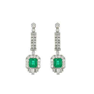 White Platinum Emerald Drop Earrings with Emerald