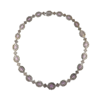 Gregg Ruth 18K White Gold Pink Sapphires Link Necklace with Diamonds