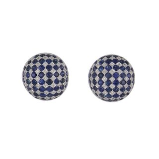 Vintage/Estate 18K White Gold Sapphires Button Earrings with Diamonds