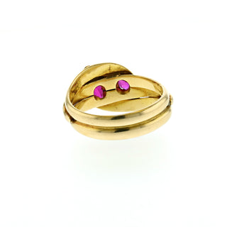 Victorian 18K Gold Bypass Serpent Ring with Synthetic Rubies