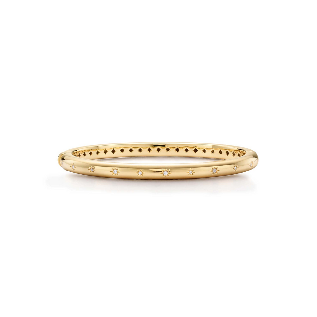 New-Reorderable Temple St Clair Yellow 18K Gold Round Cut Diamond Bangle Bracelet