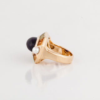 Vintage Chanel 18K Gold Multi-Gemstone Ring with Pearls