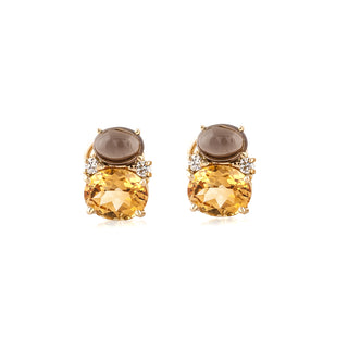 Vintage/Estate 18K Gold Citrines Clip Earrings with Quartz