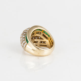 Tiffany & Co. 18K Gold Diamonds Dome Ring with Emeralds