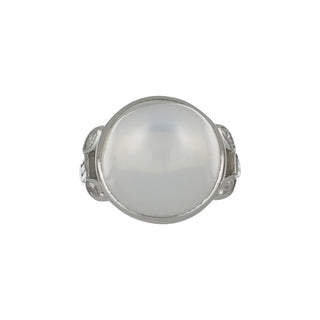 White Platinum Moonstone Dome Ring with Diamonds