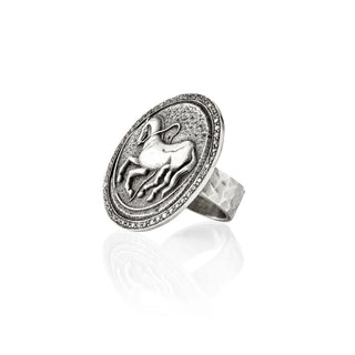 Vincent Peach Sterling Silver Diamond Coin Ring