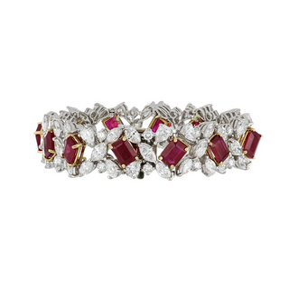 Vintage/Estate Two-Tone G&PT Rubies Line Bracelet with Diamonds