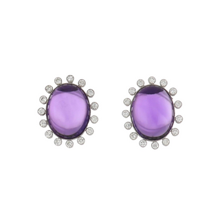 Vintage/Estate White Platinum Amethysts Stud Earrings with Diamonds