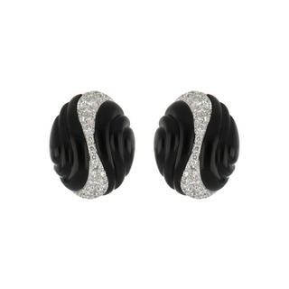 Ambrosi 18K White Gold Onyx Clip Earrings with Diamonds