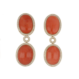 Vintage/Estate 18K Gold Corals Day/Night Earrings with Diamonds