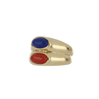 Van Cleef & Arpels 18K Gold Coral Twin Stone Ring with Lapis