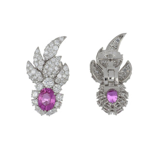 Vintage/Estate White Platinum Pink Sapphires Clip Earrings with Diamonds