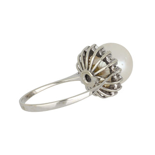 Mid-Century 14K White Gold South Sea Pearl Ring with Diamonds