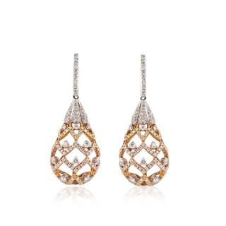 Vintage/Estate Two-Tone 18K Gold Diamonds Drop Earrings