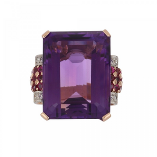 Vintage/Estate Two-Tone 14K Gold Amethyst Cocktail Ring with Rubies