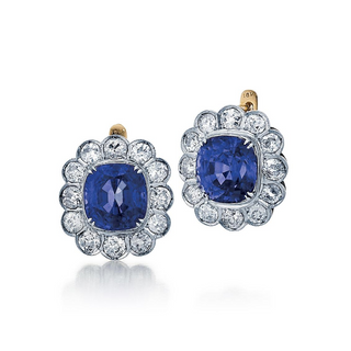 Vintage/Estate Two-Tone G&PT Sapphires Drop Earrings with Diamonds