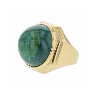 Estate 18K Gold Cabochon Green Tourmaline Dome Ring