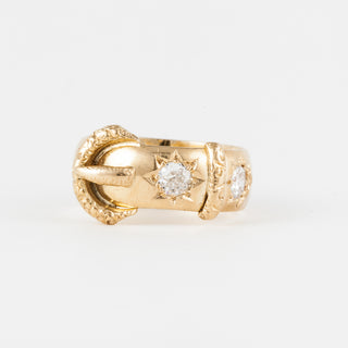 Edwardian 18K Gold Buckle Ring with Diamonds