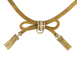 Victorian 18K Gold Woven Bow and Tassel Necklace