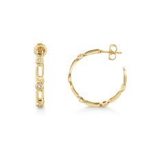 Load image into Gallery viewer, Michael M Yellow 14K Gold Round Cut Diamond Hoop Earrings
