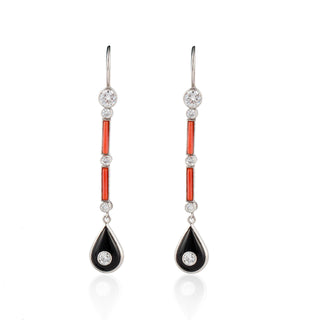 Vintage/Estate White Platinum Diamonds Multi Drop Earrings with Corals