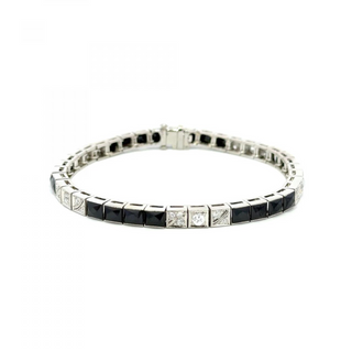 Vintage/Estate White Platinum Onyxes Line Bracelet with Diamonds