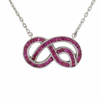 Art Deco Platinum Ruby Pretzel Pendant on Modern Chain