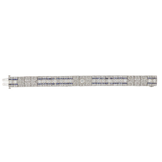 Antique Collection White Platinum Sapphires Link Bracelet with Diamonds