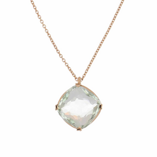 Signed 18K Rose Gold Quartz Pendant Necklace