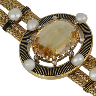 18K Gold Topaz Station Bracelet with Diamonds