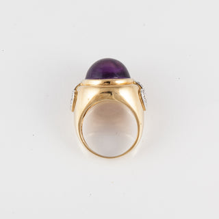 Estate 18K Gold Cabochon Amethyst Cocktail Ring with Diamonds